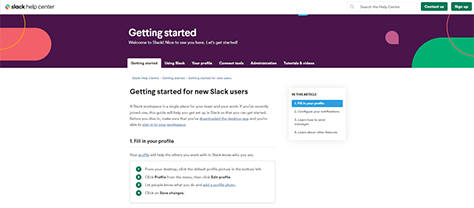 Slack's Getting Started page